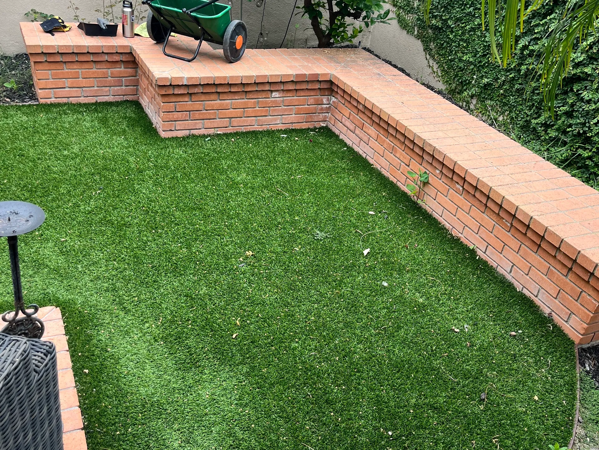 Matted, dirty synthetic lawn before TurfServ restoration
